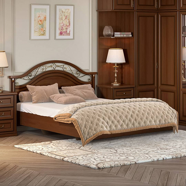 Двуспальная кровать, вариант №1 без ножной спинки 1800x2000 Джоконда орех