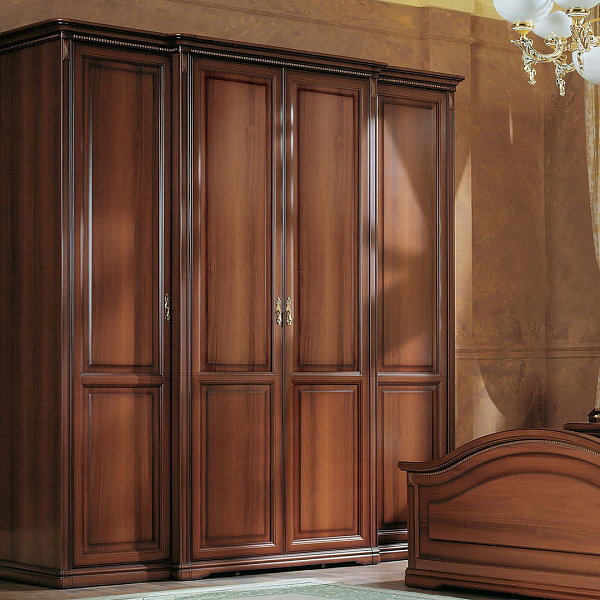 Шкаф 4-х дверный (без зеркал) для платья и белья Джоконда орех
