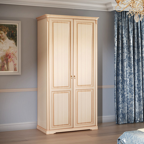 Шкаф 2-дверный (без зеркал) для платья и белья Джоконда крем
